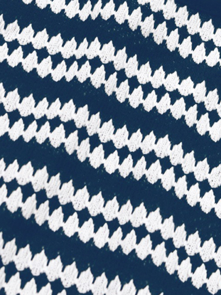 Striped Round Neck Thick Knitted Below-the-knee Dress