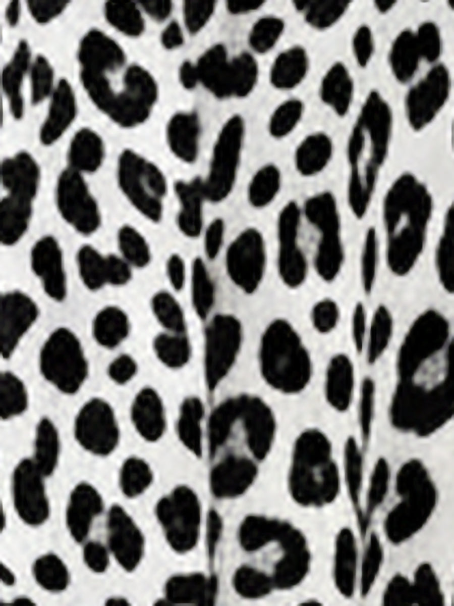 Leopard Print 3/4 Sleeves Cold Shoulder Slit Maxi Dress