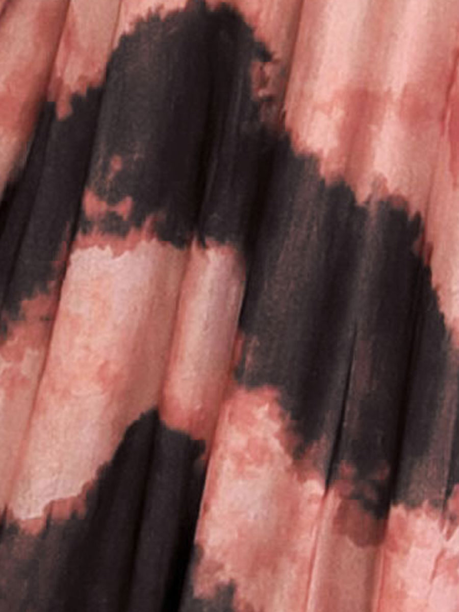 Printed Mesh One Shoulder Ruched Maxi A-Line Dress