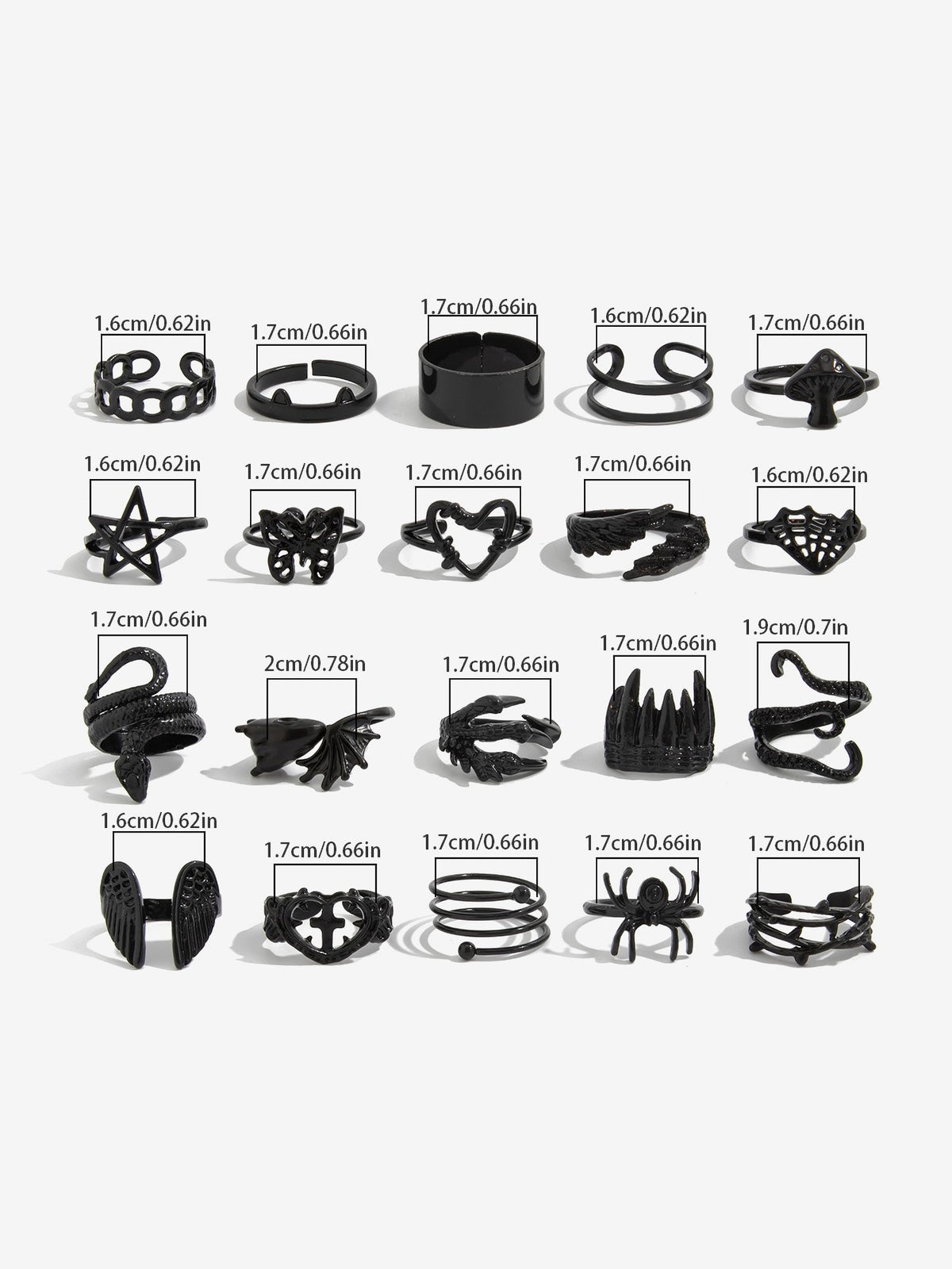 16/20 Pieces Halloween Gothic Rings Set