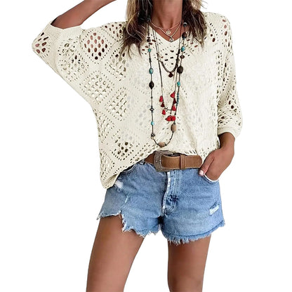 This Week's Special Price🍃Women's Bohemian Crochet V-Neck Top - Lightweight Summer Cover-Up