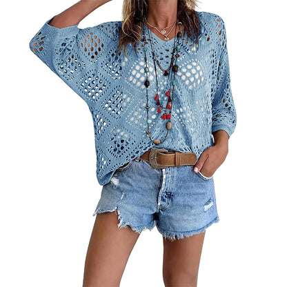 This Week's Special Price🍃Women's Bohemian Crochet V-Neck Top - Lightweight Summer Cover-Up