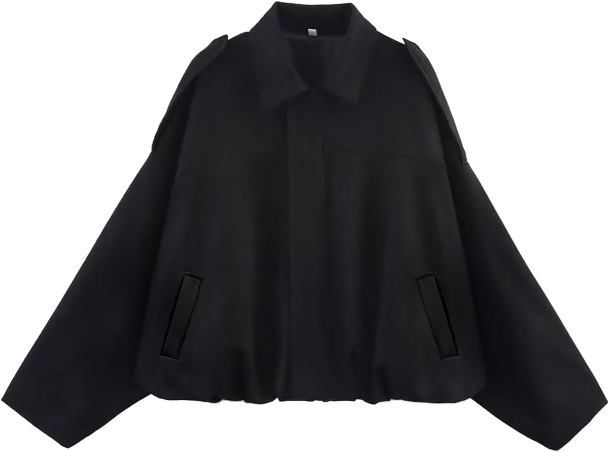 Womens Faux Suede Bomber Jacket Oversized Long Sleeve Cropped Coat