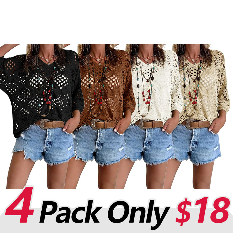 This Week's Special Price🍃Women's Bohemian Crochet V-Neck Top - Lightweight Summer Cover-Up