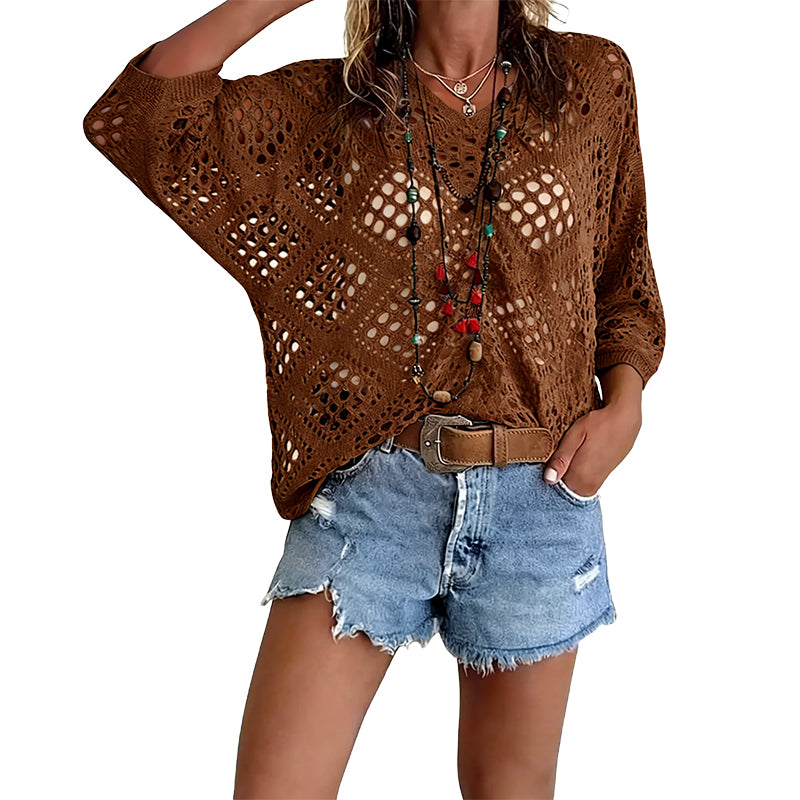 This Week's Special Price🍃Women's Bohemian Crochet V-Neck Top - Lightweight Summer Cover-Up