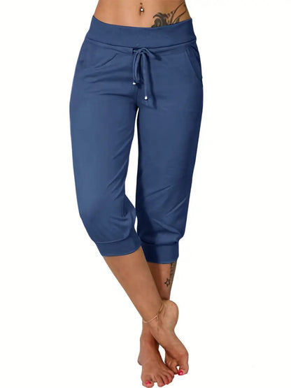 🔥Hot Summer Sale🔥Women’s Drawstring Capri Pants with Pockets for Casual Comfort Wear