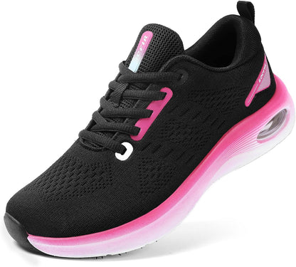 Womens Wide Orthopedic Walking Shoes with Cushioned Arch Support Lace-Up Running Sneakers