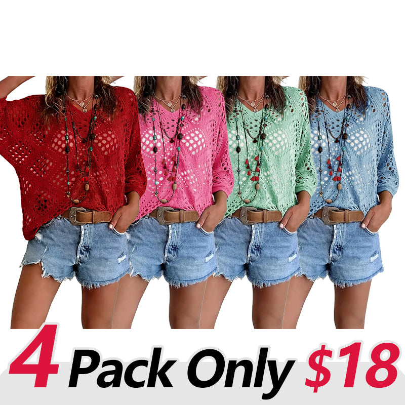 This Week's Special Price🍃Women's Bohemian Crochet V-Neck Top - Lightweight Summer Cover-Up