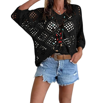 This Week's Special Price🍃Women's Bohemian Crochet V-Neck Top - Lightweight Summer Cover-Up