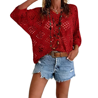 This Week's Special Price🍃Women's Bohemian Crochet V-Neck Top - Lightweight Summer Cover-Up