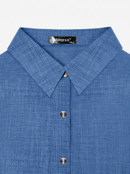 Collared Long Sleeves Button Down Work Shirt