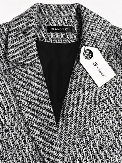 Classic Tailored Tweed Notched Lapel Double Breasted Work Blazer