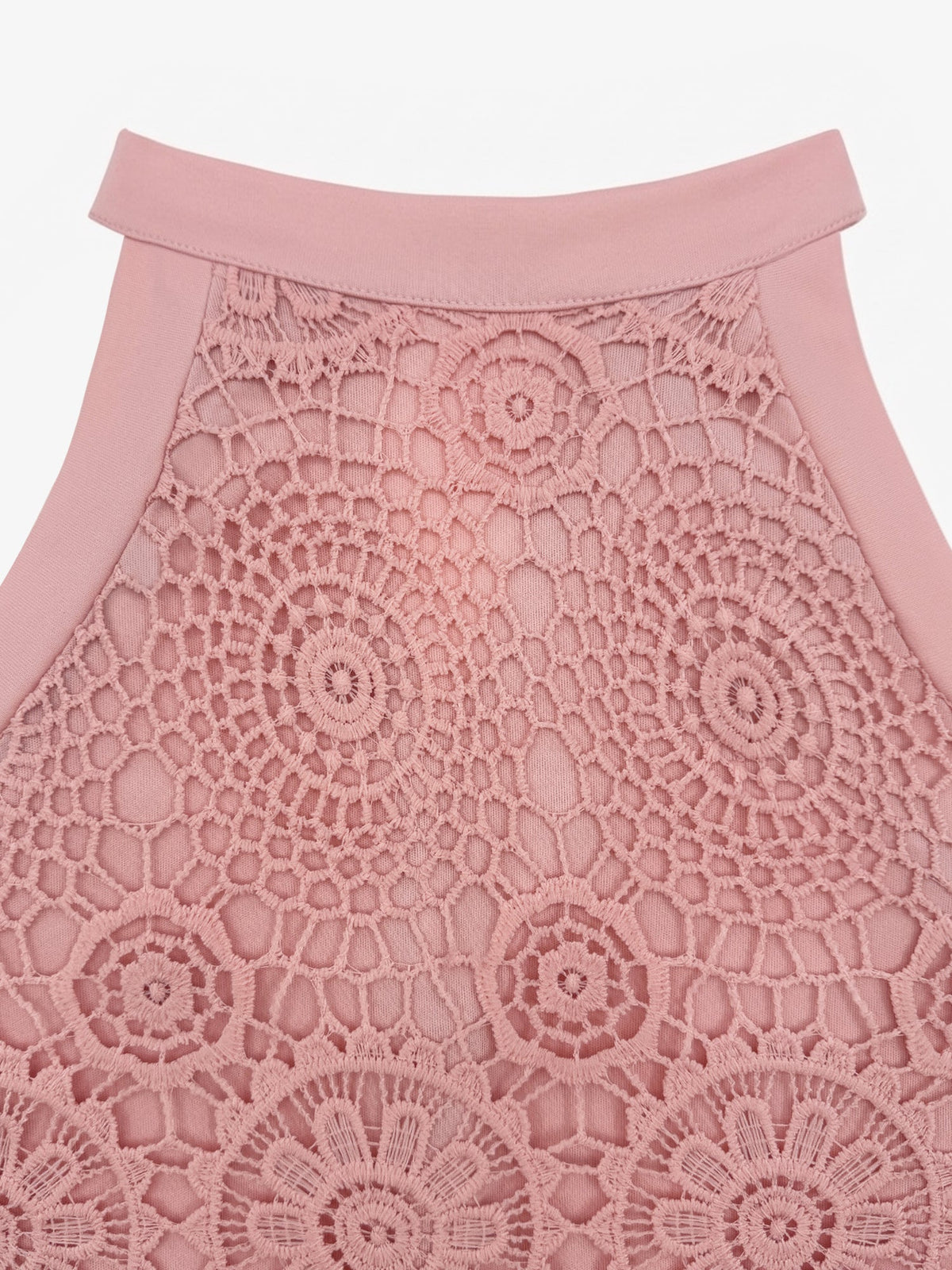 Elegant Floral Lace & Adjustable Straps Solid Color Halter Neck Lace Sleeveless Blouse