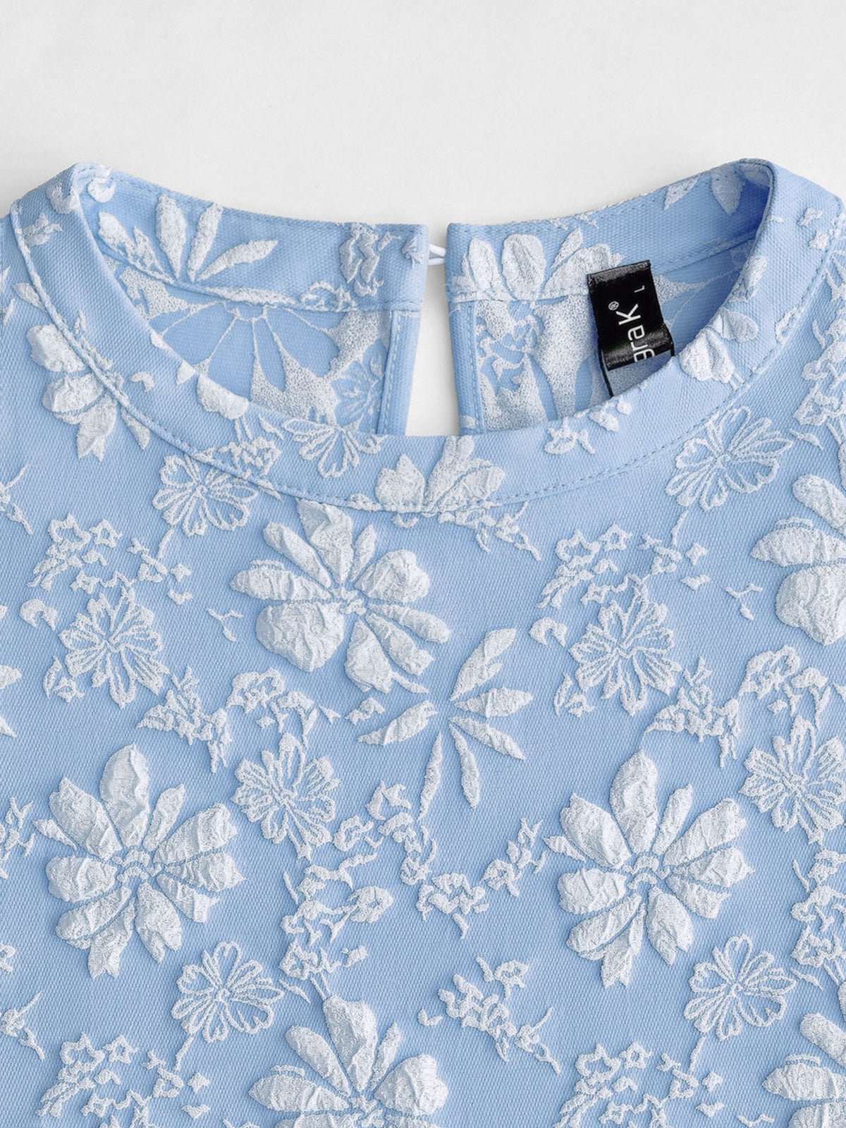 Puff Short Sleeve Flower Textured Mini Dress