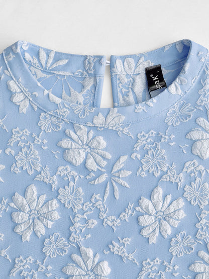 Puff Short Sleeve Flower Textured Mini Dress