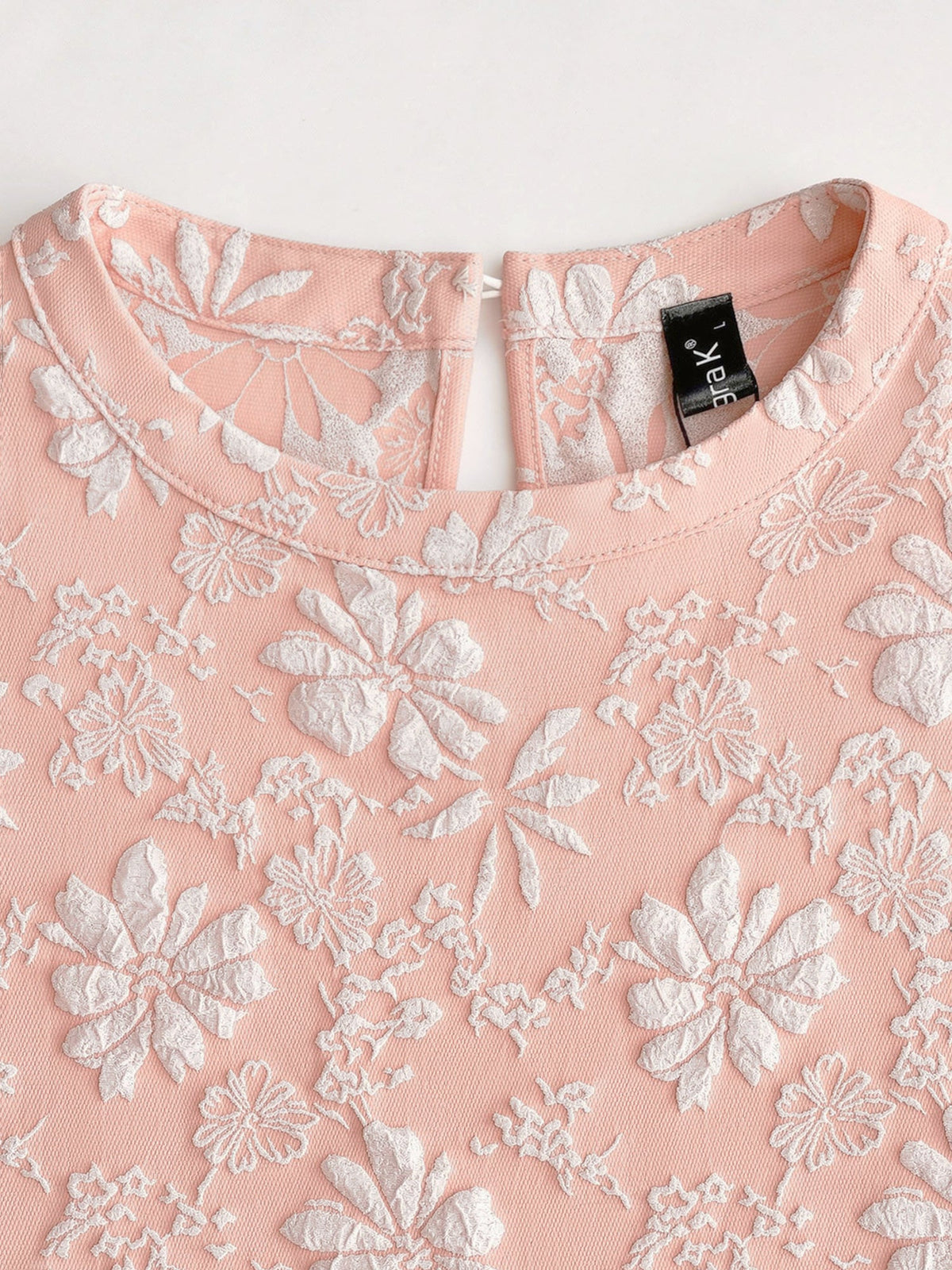 Puff Short Sleeve Flower Textured Mini Dress
