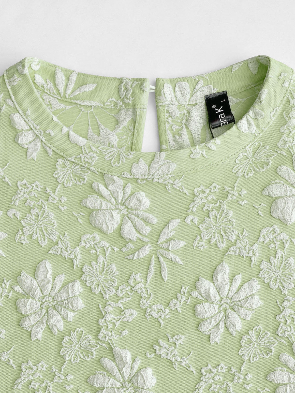 Puff Short Sleeve Flower Textured Mini Dress