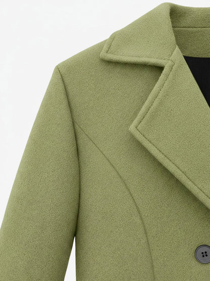 Notched Lapel Double-Breasted Fully Lined Mid-Length Coat