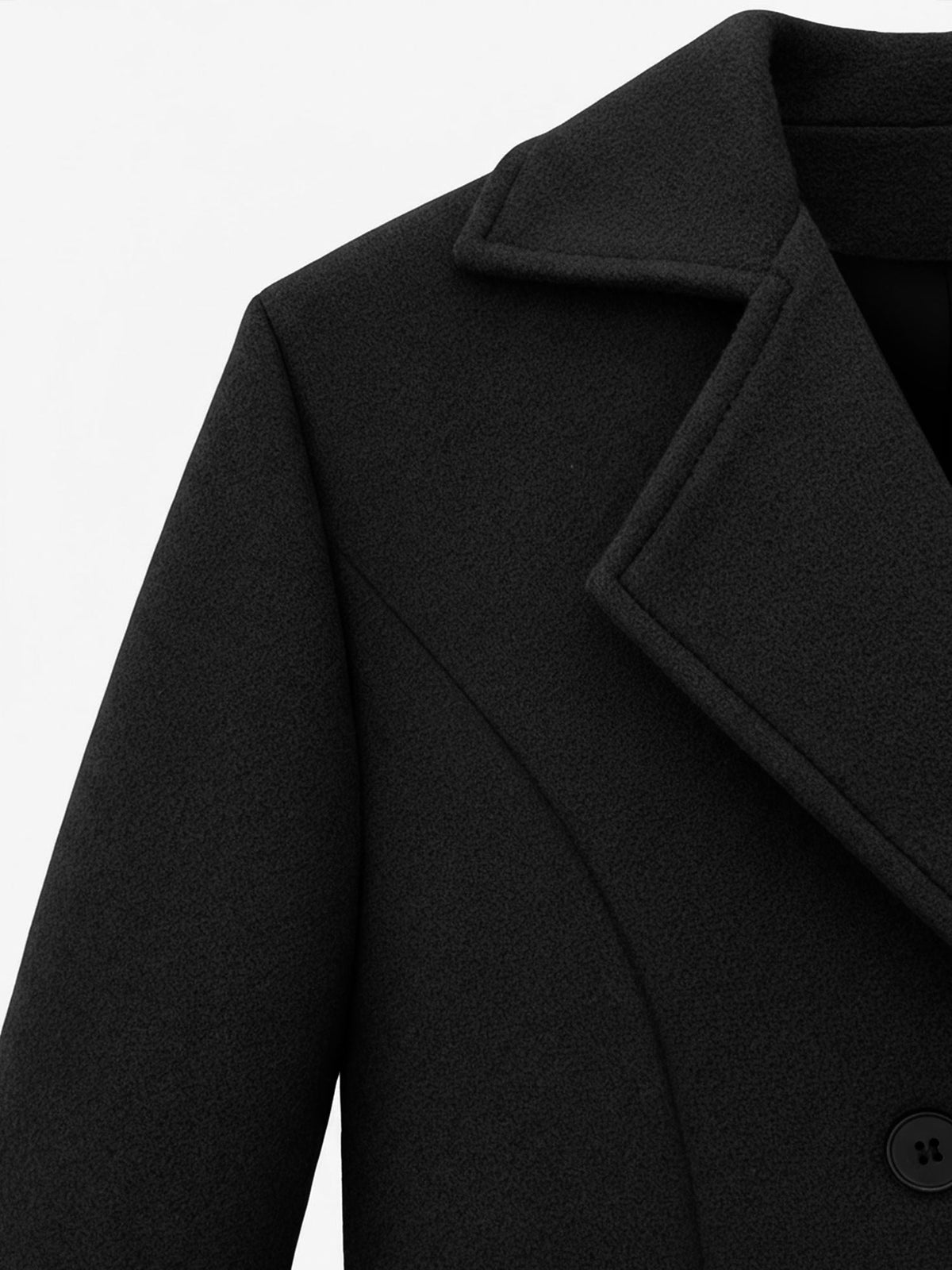 Notched Lapel Double-Breasted Fully Lined Pockets Long Coat