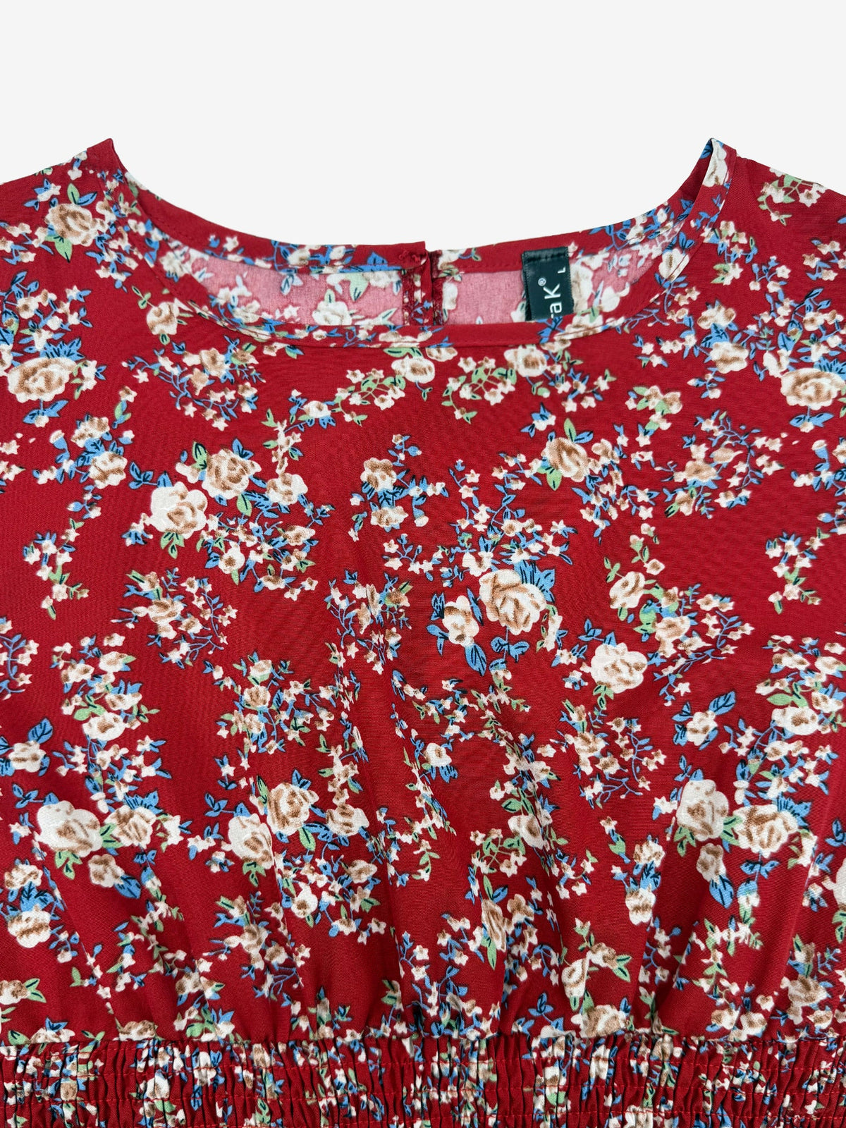 Floral Puff Sleeves Smocked Waist A-Line Midi Dress