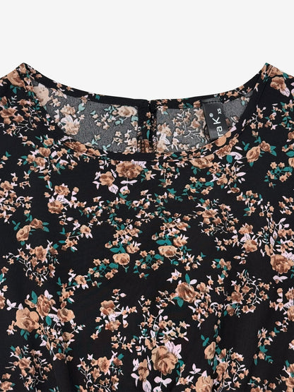 Floral Puff Sleeves Smocked Waist A-Line Midi Dress