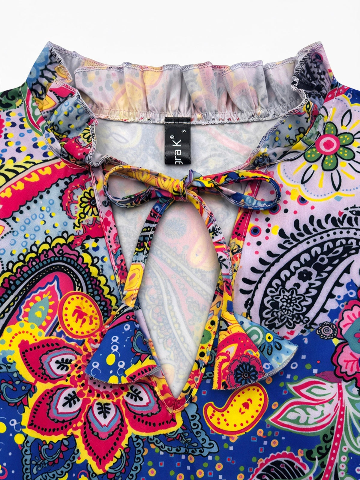 Ruffled Printed V-Neck Fitted Long Sleeve Tiered Dress