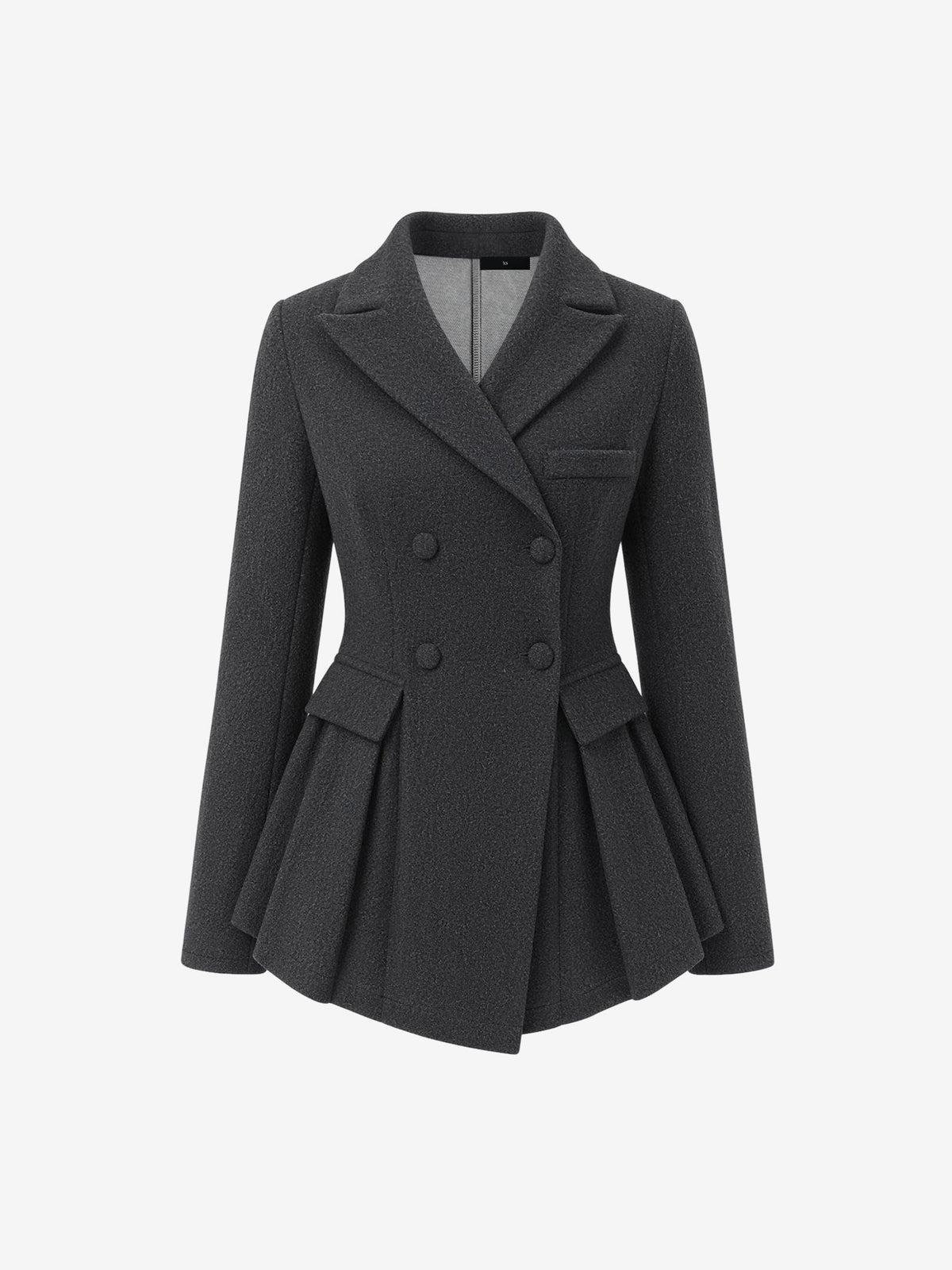 Notched Lapel Double Breasted Peplum Pea Coat