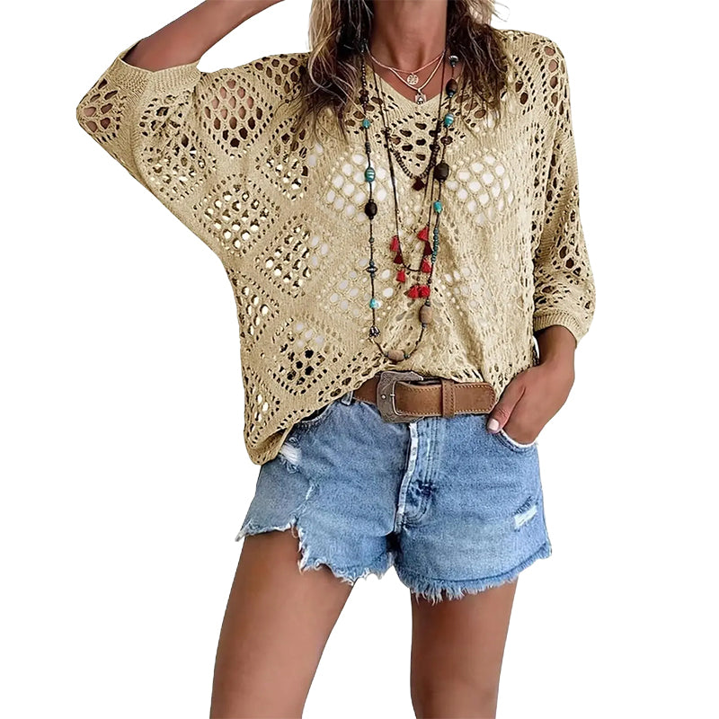 This Week's Special Price🍃Women's Bohemian Crochet V-Neck Top - Lightweight Summer Cover-Up