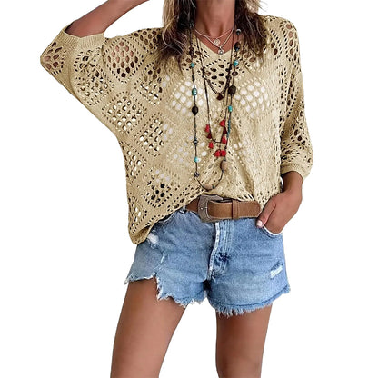 This Week's Special Price🍃Women's Bohemian Crochet V-Neck Top - Lightweight Summer Cover-Up