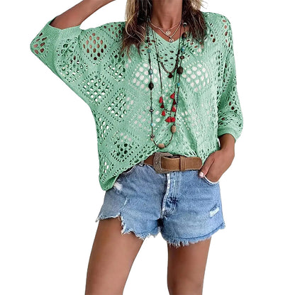 This Week's Special Price🍃Women's Bohemian Crochet V-Neck Top - Lightweight Summer Cover-Up