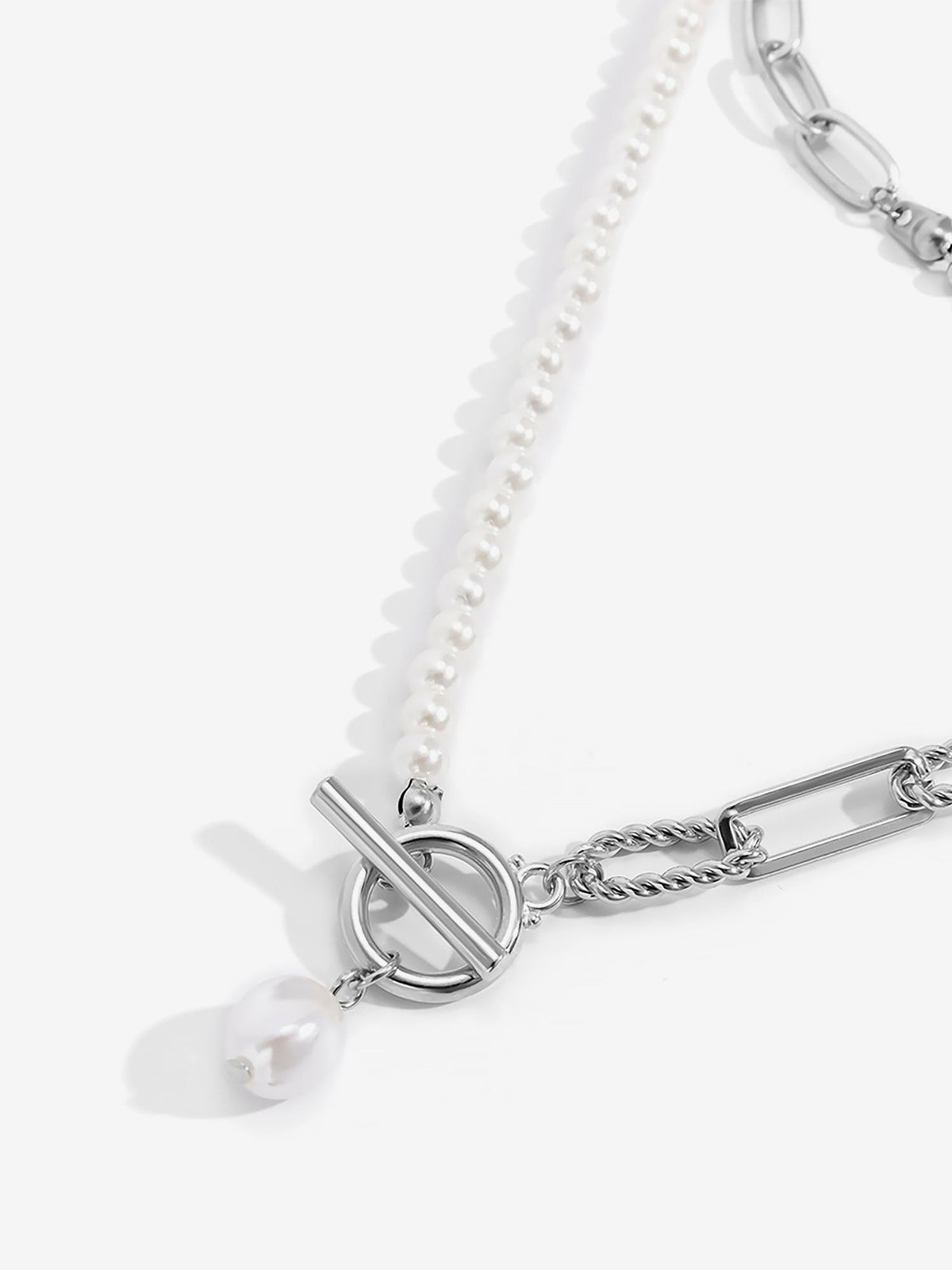 Trendy Layered Long Round Bead Chain Stacking Faux Adjustable Pearl Buckle Necklace