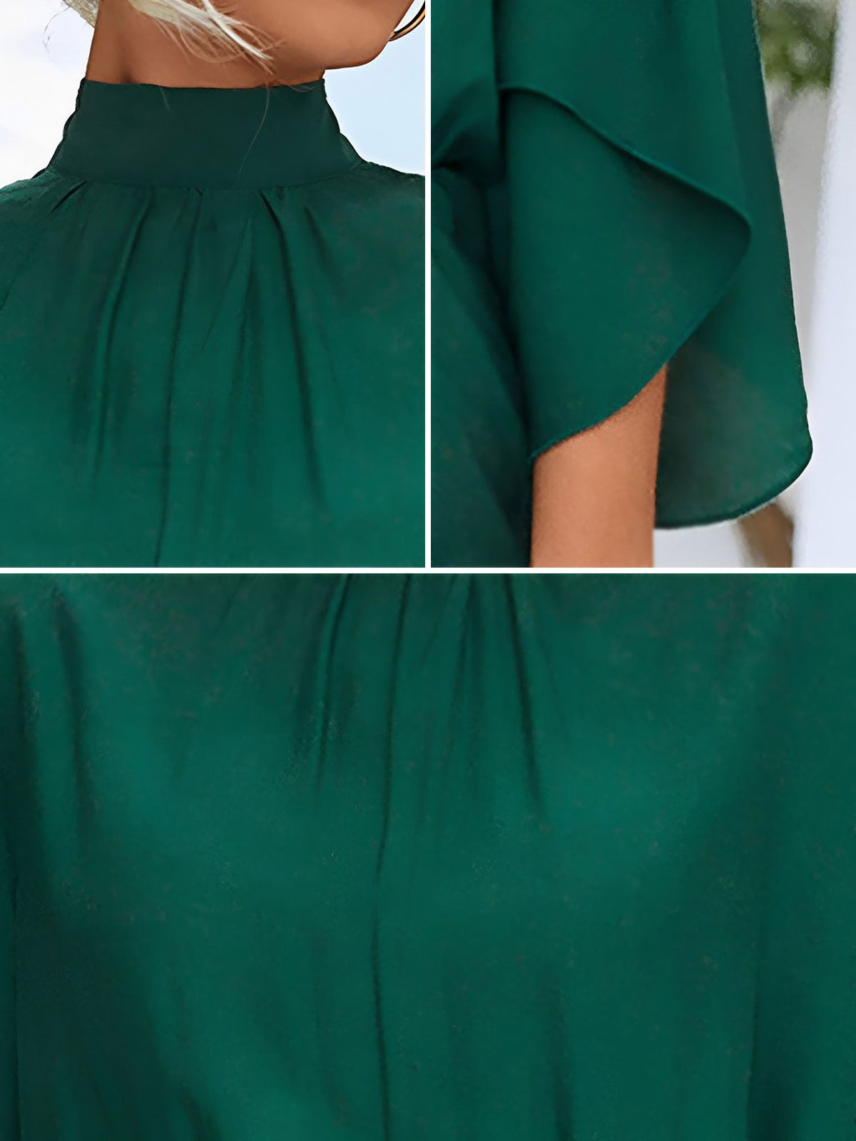 Elegant Solid Color Mock Tie Neck 3/4 Slit Sleeve Office Jumpsuits