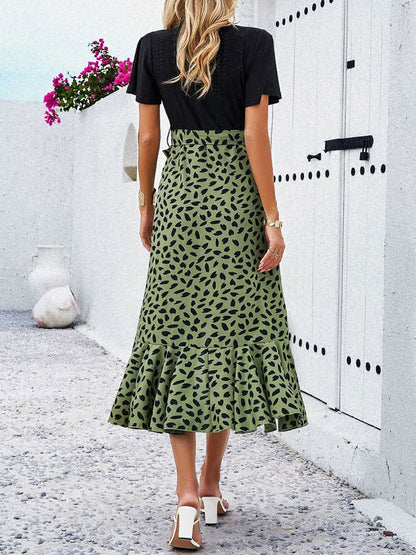 Boho-Chic Eyelet Short Sleeves Patchwork Floral Belted Hi-Lo Hem Midi Garden Party Dress