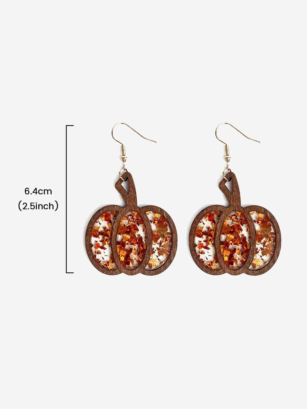 Festive Dangle Halloween Wooden Pumpkin Inlay Sparkling Acrylic Sequins Earrings