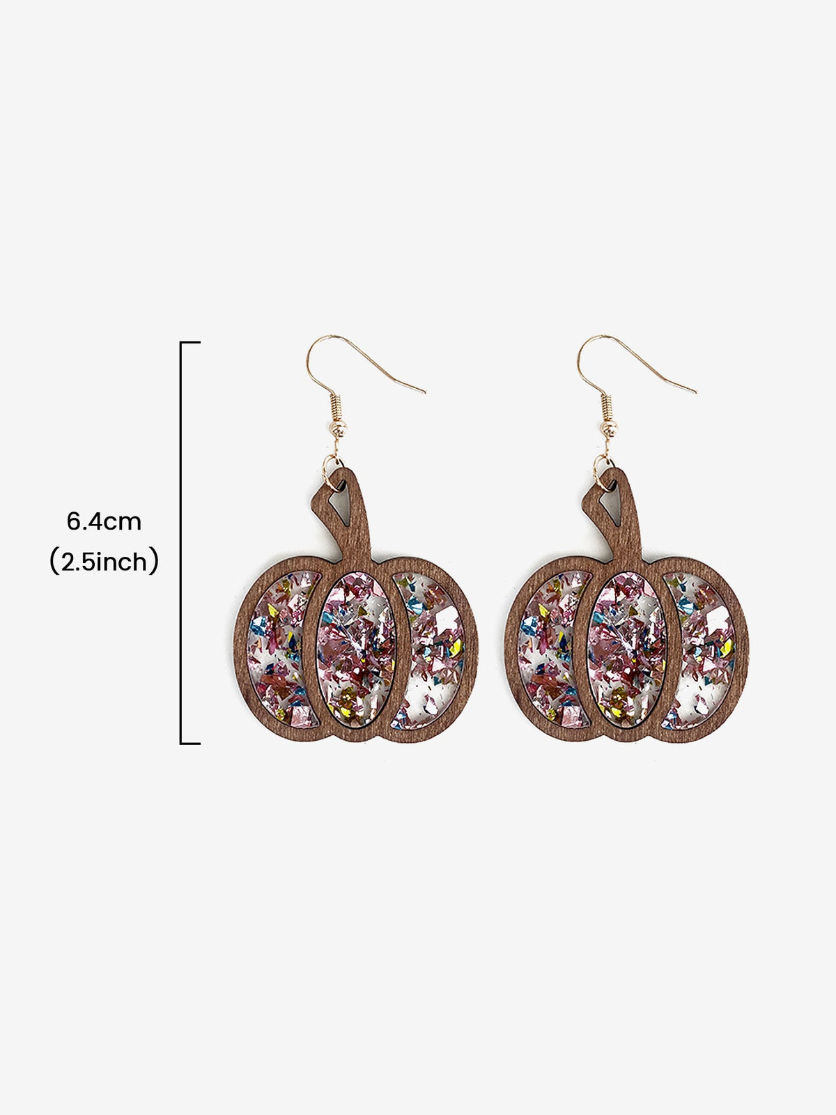 Festive Dangle Halloween Wooden Pumpkin Inlay Sparkling Acrylic Sequins Earrings