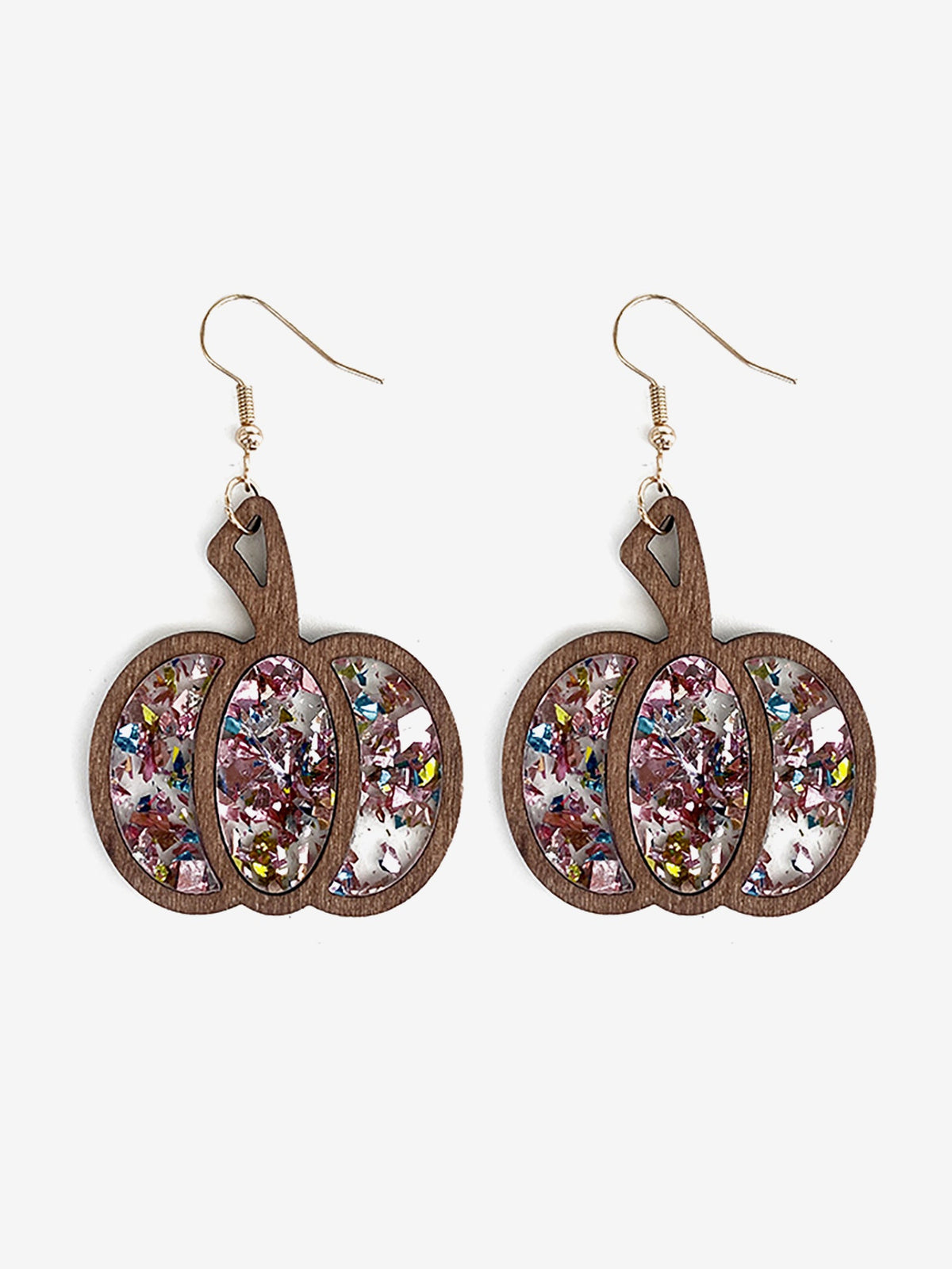 Festive Dangle Halloween Wooden Pumpkin Inlay Sparkling Acrylic Sequins Earrings