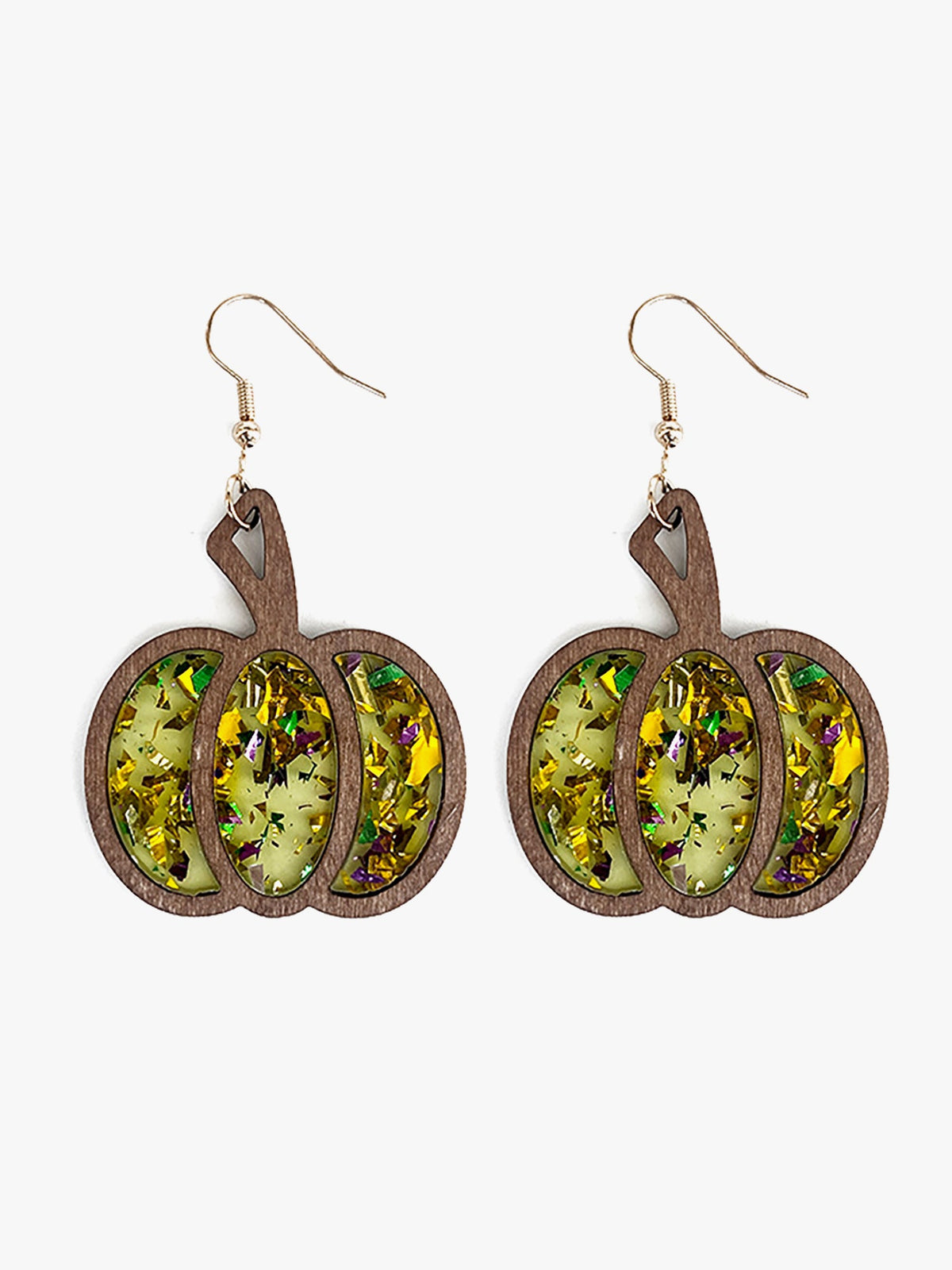 Festive Dangle Halloween Wooden Pumpkin Inlay Sparkling Acrylic Sequins Earrings
