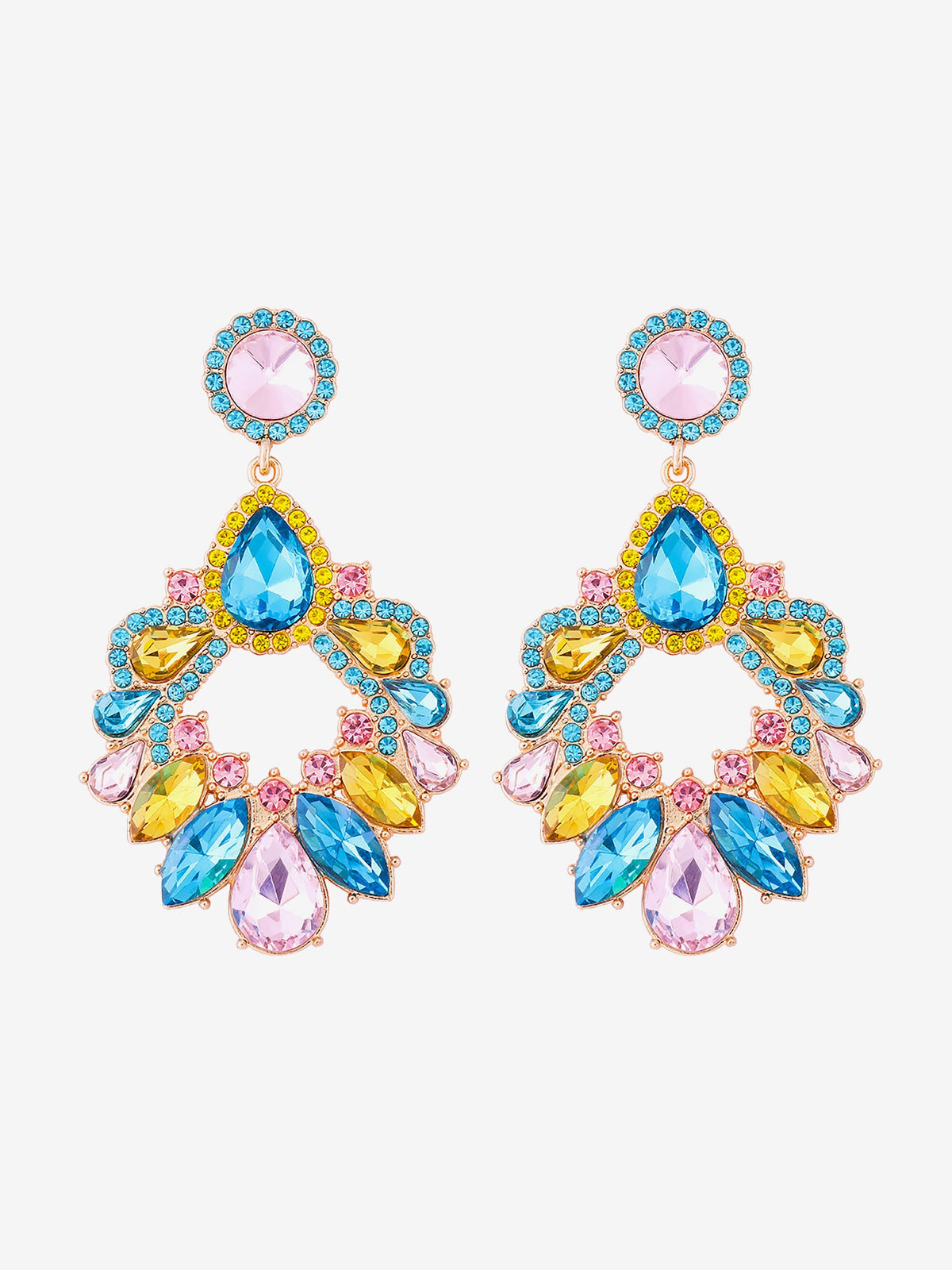 Retro Colorful Faux Diamond Rhinestones Geometric Chandelier Earrings