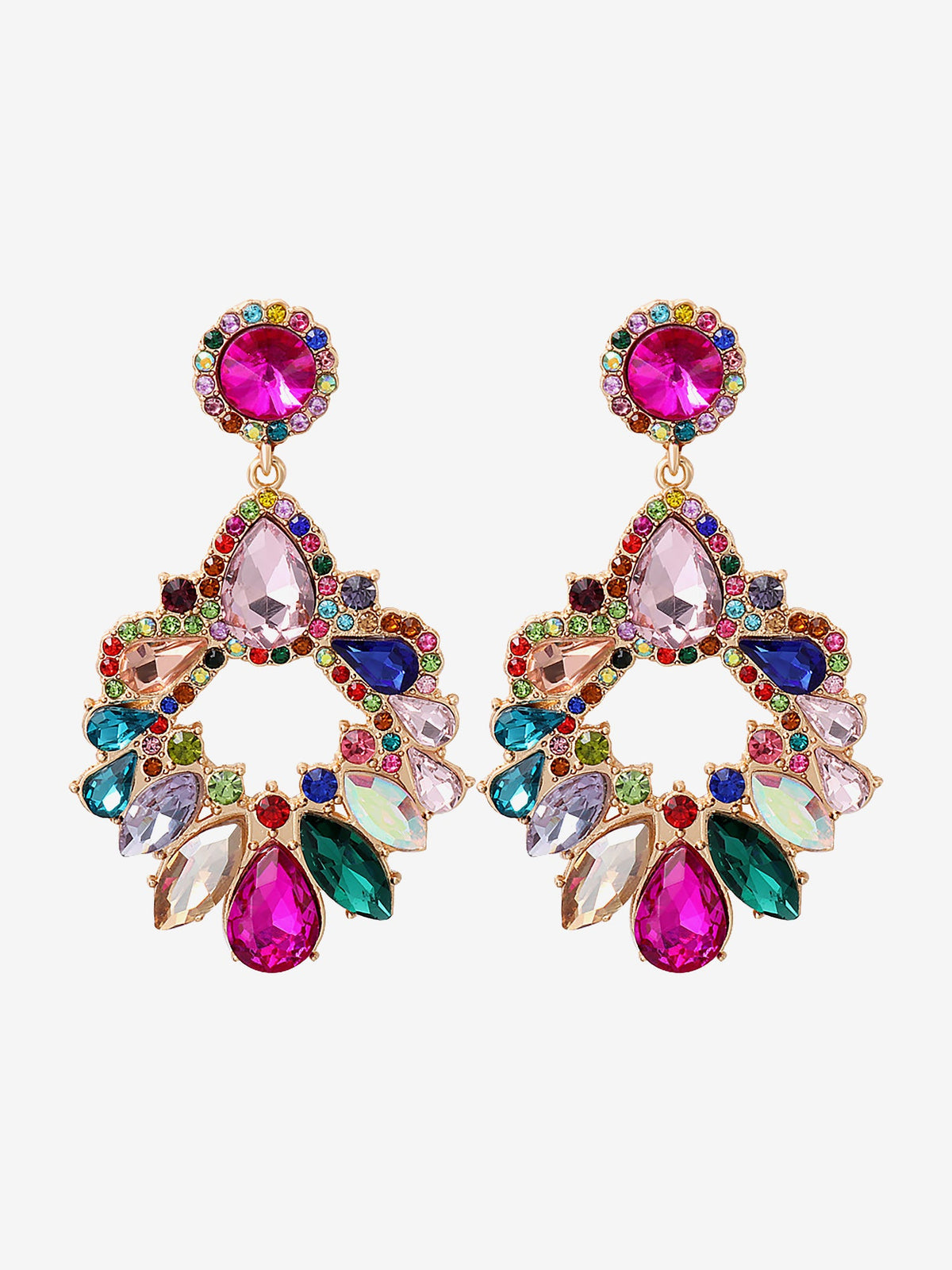 Retro Colorful Faux Diamond Rhinestones Geometric Chandelier Earrings