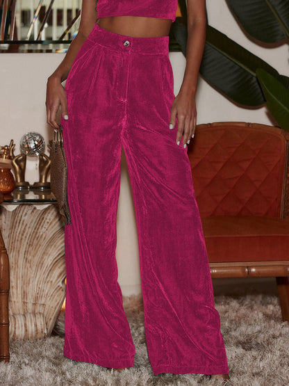 Velvet Straight Loose Fit Wide Leg Trousers Pants