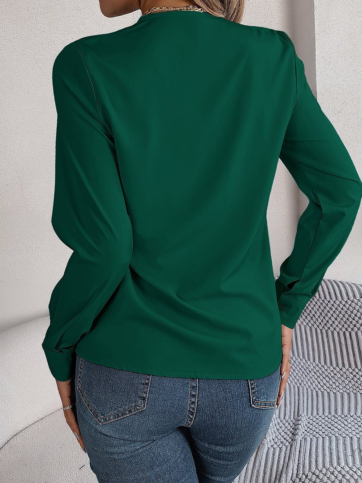 Solid Color Double Layer Breathable V Neck Long Sleeve Casual Business Work Blouse