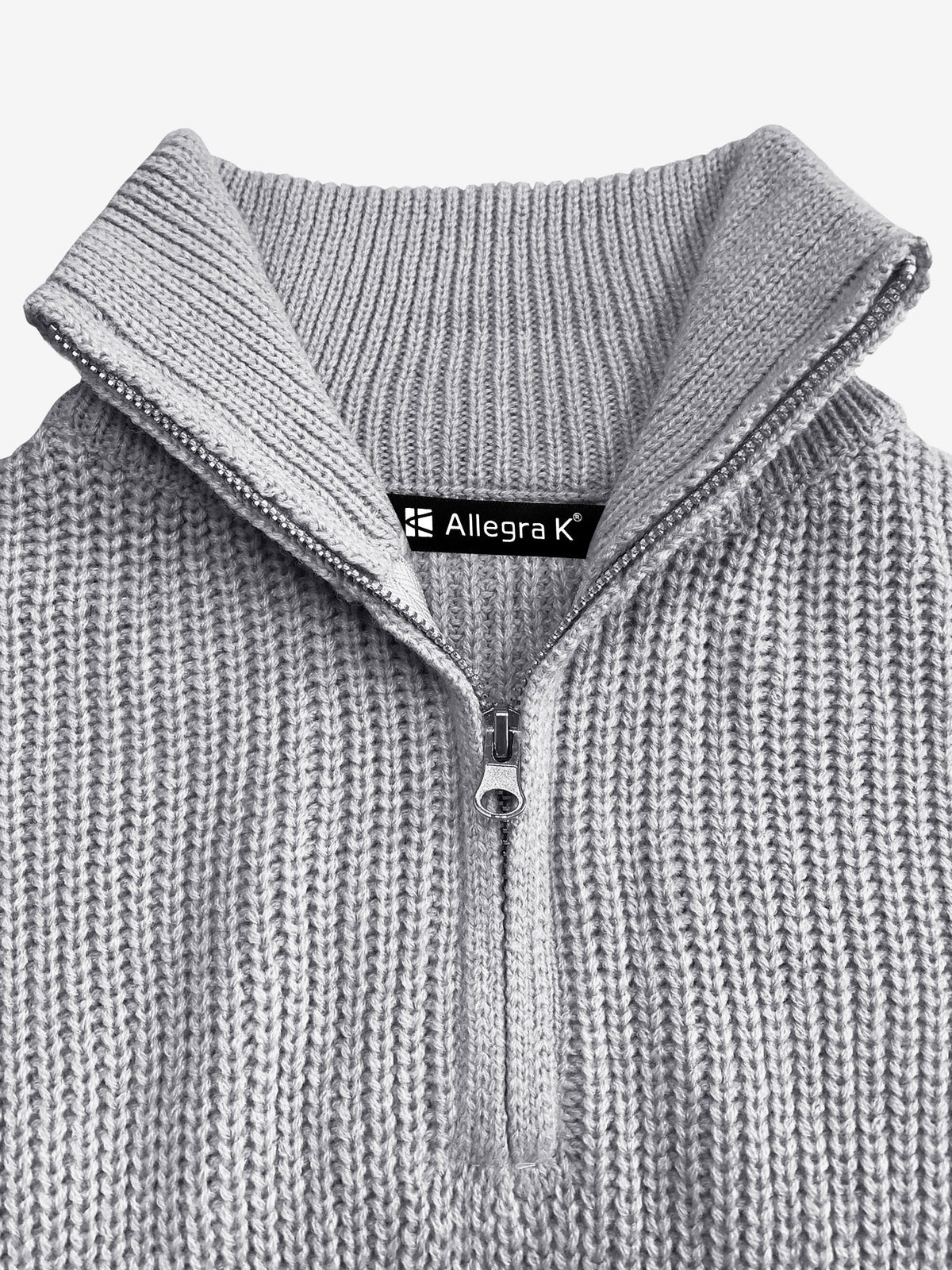 Polo Collar Zipper Long Sleeve Solid Color Casual Sweater