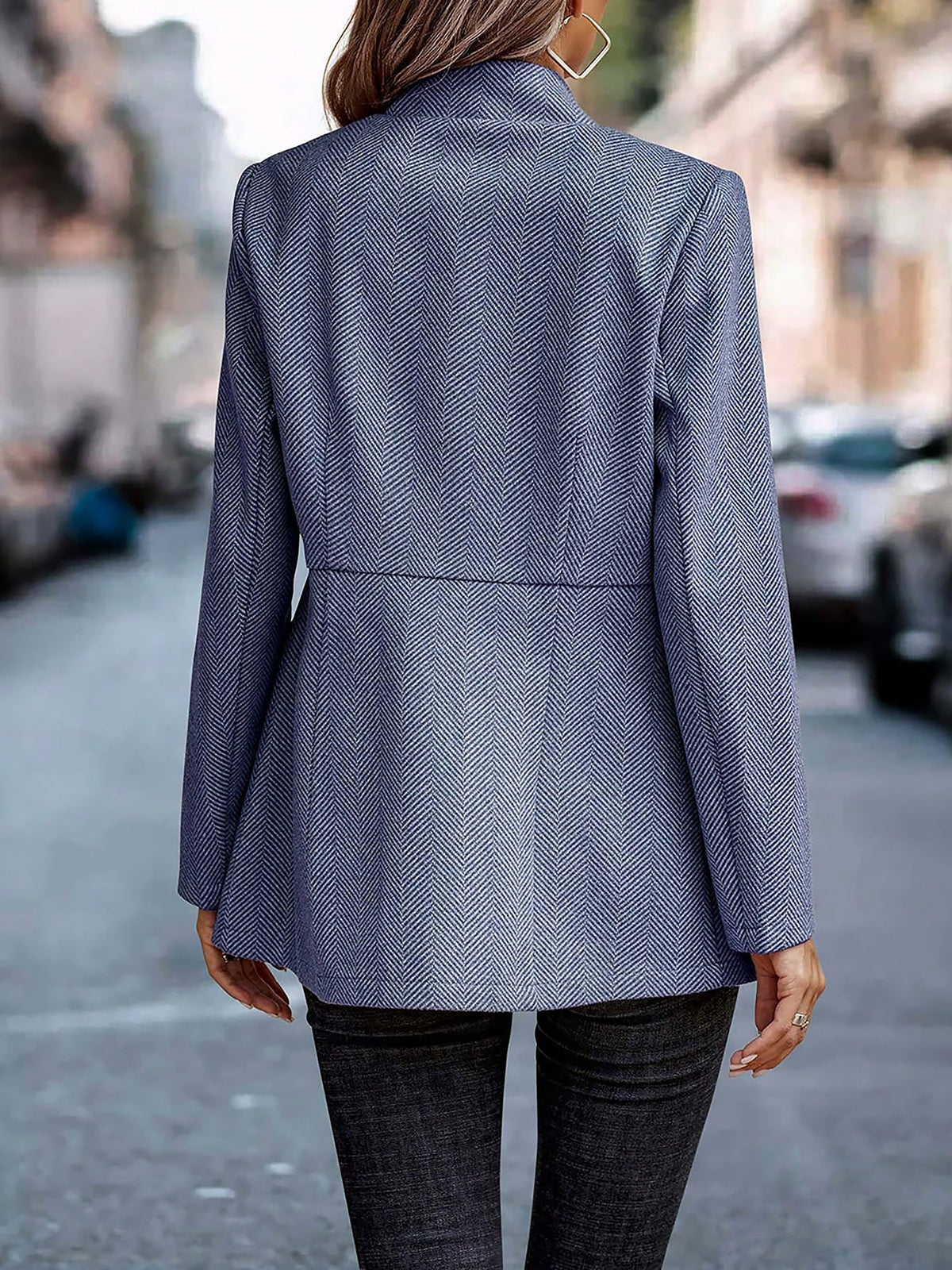 Tailored Premium Long Sleeves Work Office Business Herringbone Blazer