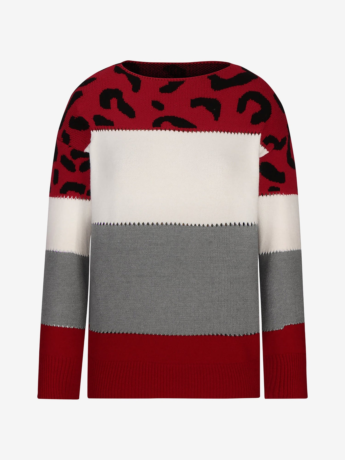 Leopard Colorblock Crew Neck Long Sleeve Casual Sweater