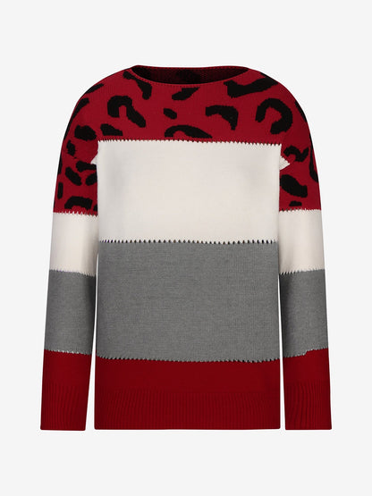 Leopard Colorblock Crew Neck Long Sleeve Casual Sweater