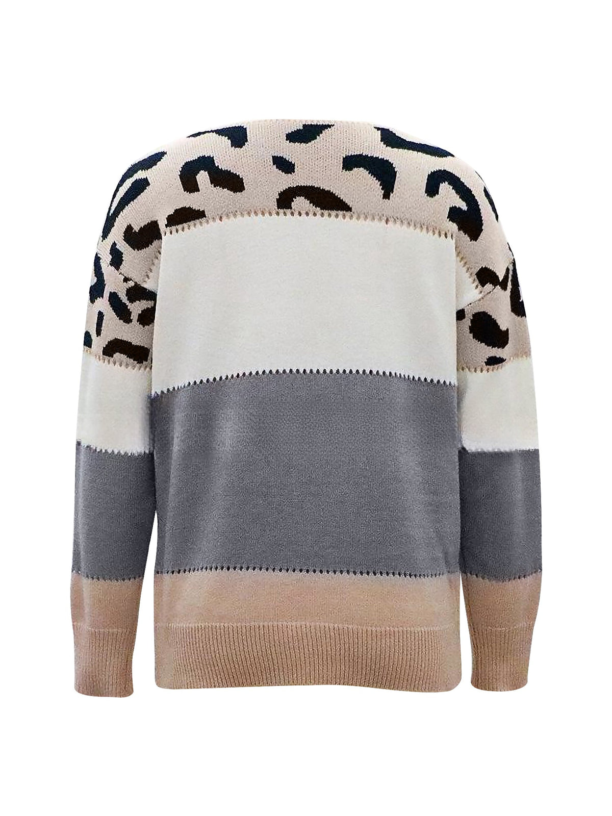 Leopard Colorblock Crew Neck Long Sleeve Casual Sweater