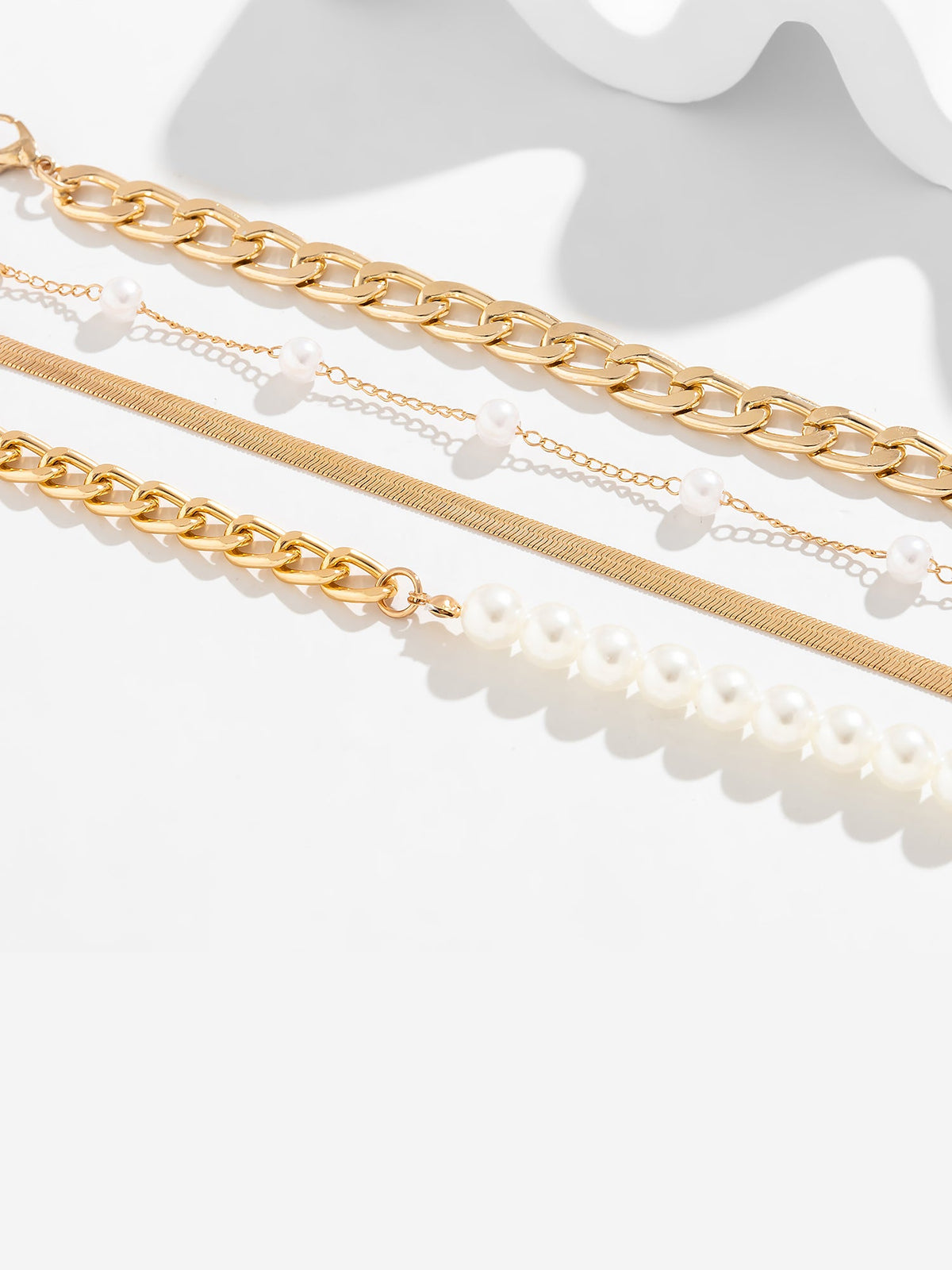 3 or 4 Pieces Bold Chain Alloy Faux Pearl Bracelet Set