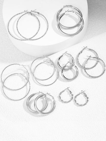 Trendy Mixed Sizes & Styles 8 Pairs Alloy Versatile Hoop Earrings Daily Set