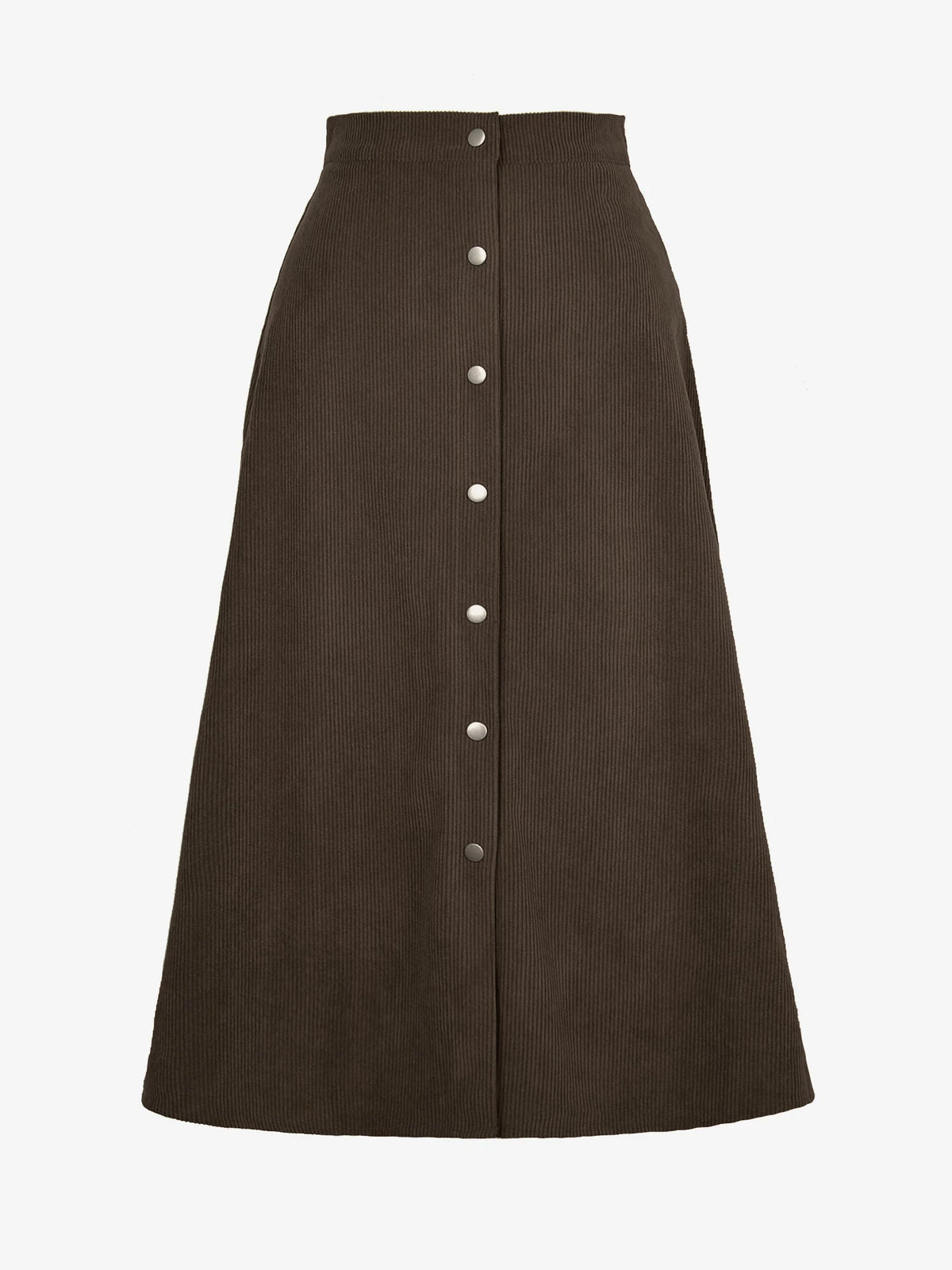 Corduroy Buttoned Split Solid Color A-Line Midi Skirt