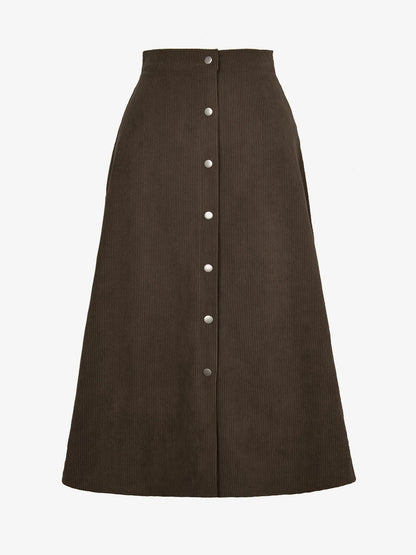 Corduroy Buttoned Split Solid Color A-Line Midi Skirt